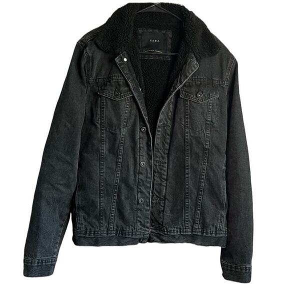 Zara Black denim jacket sherpa lined size small - Picture 2 of 14